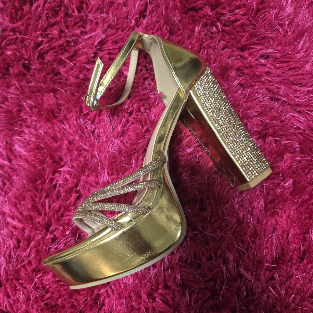 Gold Platform Heels with straps - NEW